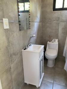a bathroom with a sink and a toilet at Cabaña Rubí, Complejo El Colibrí in Villa del Dique +17 photos