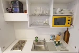 a kitchen counter with a sink and a microwave at Ballarin Studio Apartment for Business Travels and Holidays in Rome +8 photos