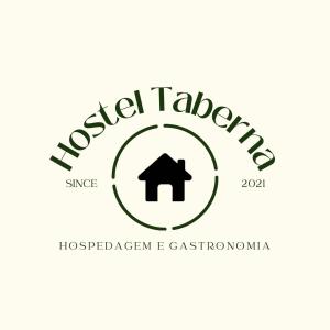 a logo for a restaurant with a house in the middle at Taberna Hostel in Cabo Frio