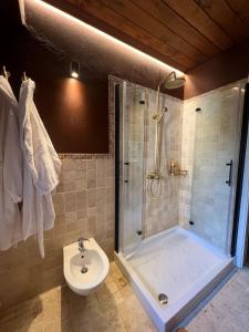 a bathroom with a shower and a toilet and a sink at OsteriaHome in Arezzo +9 photos