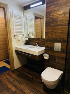 バクリアニにあるOrbi Deluxe Apartmentの洗面台、トイレ、鏡のあるバスルーム