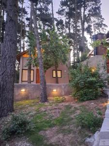 a house in the woods with lights in the yard at Alto del pinar in Mar Azul