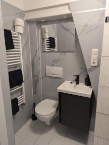 a small bathroom with a toilet and a sink at La vins in Bremen