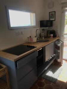 una cucina con lavello e fornello forno superiore di Marseille L'Estaque Vue Mer a Marsiglia