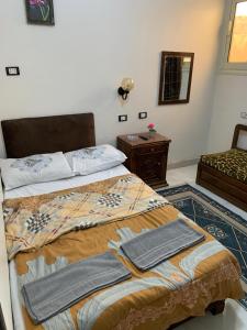 una camera da letto con un letto con asciugamani sopra di Youssef Pyrameds View INN a Il Cairo Altre 37 foto