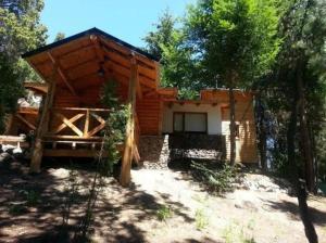 a log cabin in the woods with trees at Cabaña o Chalet de Montaña in Lago Puelo