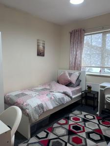 a small bedroom with a bed and a window at FEMALES Only in Lucan