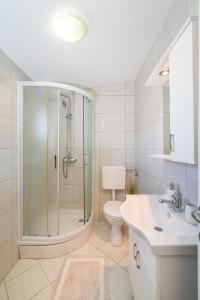 a bathroom with a shower and a toilet and a sink at Apartments with a parking space Nin, Zadar - 23493 in Nin