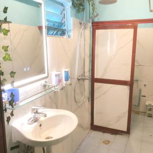 a bathroom with a sink and a shower at Luna Homestay in Hanoi