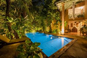 a swimming pool in a garden with plants at Aurora in Unawatuna