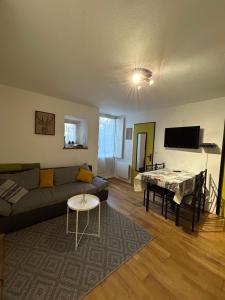 a living room with a couch and a table at Appt entier rdc 1 chambre Allée d'Etigny in Luchon