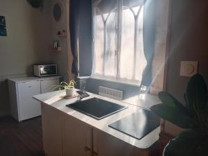 a kitchen with a sink and a window at Pounette T3 villa appt rdc 2 chambres thermes centre in Luxeuil-les-Bains +7 photos