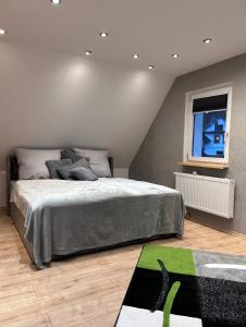 a bedroom with a bed and a window at Ferienhaus Green Emotion in Suhl