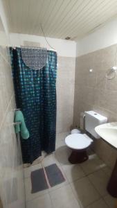 Un baño con inodoro, ducha y lavabo. en Guenechen familiar, en Río Colorado