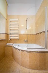 a bathroom with a bath tub with a shower at Ventus Rosa Apartments in Krakow