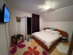 a bedroom with a bed and a flat screen tv at la VILLA in Borsa