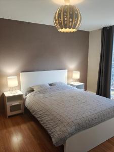 Giường trong phòng chung tại Loft paisible sur les hauteurs du centre ville