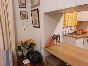 a small kitchen with a counter and a sink at Betty's Bay Quaint Cottage in Bettyʼs Bay +16 photos