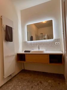 ユトレヒトにあるIn de Pastorie Utrecht - Old rectory, just steps away from the city centerの洗面台と鏡のあるバスルーム