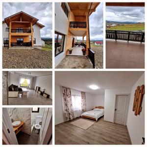a collage of four pictures of a house at Pensiunea Poiana Munților in Poiana Negrii