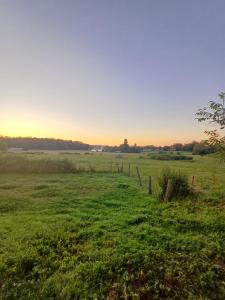 a field of green grass with a fence in the foreground at grande maison à la ferme in Neuville-lès-Decize