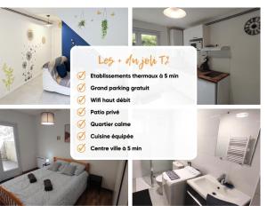 ダクスにあるT2 calme 5 min gare, centre, parking gratuitのベッドルームとバスルームの写真集