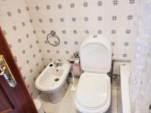 a small bathroom with a toilet and a sink at Apartment with Mountain View in Eiriz – 65 sqm – Terrace in Eiriz +12 photos