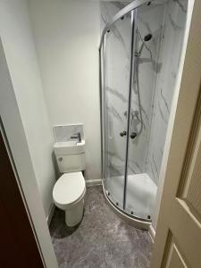 a bathroom with a toilet and a shower at 41 Home near Kings Cross and Angel in London