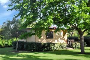 a house with a tree in front of a yard at Bungalow confortable à Santa-Lucia-di-Moriani 38 m² jardin spacieux in Santa-Lucia-di-Moriani