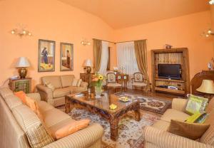 un soggiorno con due divani e un tavolino da caffè di Cosy Villa in Ladispoli with Private Pool a Ladispoli