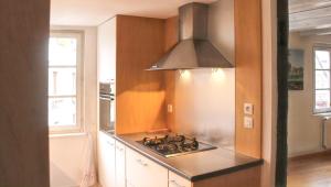 エギスハイムにあるAppartement cosy avec cheminée à Eguisheim - 110m² - Terrasseのコンロ付きのキッチン 窓際の上部オーブン