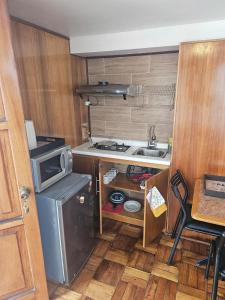 una piccola cucina con lavello e microonde di Alto Mar la Lisera ad Arica