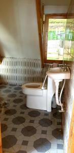 a bathroom with a toilet and a sink at Chameleon Eco Farm Stay and Cultural Tours in Lushoto +79 photos