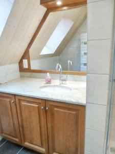 ein Badezimmer mit Waschbecken und Spiegel in der Unterkunft Appartement cosy à Bernardvillé 60 m² avec jardin vue montagne in Bernardvillé + 6 Fotos