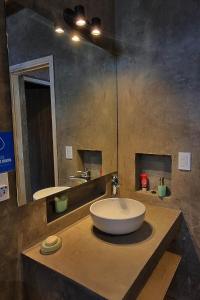 a bathroom with a sink and a large mirror at Casa H entre viñedos in Ciudad Lujan de Cuyo