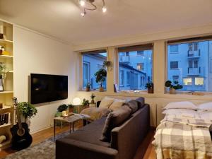 Televiisor ja/või meelelahutuskeskus majutusasutuses Cozy condo near Bryggen Full kitchen Elevator