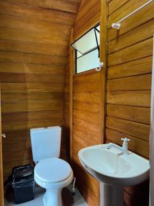 a bathroom with a toilet and a sink at Pousada Paiól Serrano in Agronômica