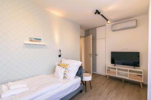 Televízia a/alebo spoločenská miestnosť v ubytovaní Balaton Bliss Lakeside Apartment