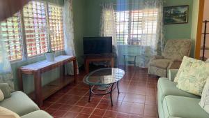 a living room with a couch and a tv at El Remanso de paz y tranquilidad in San Pablo Nuevo Abajo