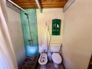une petite salle de bain avec toilettes et douche dans l'établissement 2 Casas de Campo con bajada exclusiva al Rio Pinto en la Naturaleza, à Cuchi Corral 35 autres photos