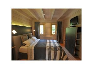a bedroom with a bed and a television in it at Le Sine Nomine Comfortable holiday residence in Klingenthal