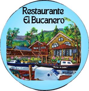 a round sticker with a picture of a restaurant g bicheno at Cabaña el bucanero in Pasto