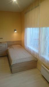 a small bedroom with a bed and a window at Vetesina in Pärnu