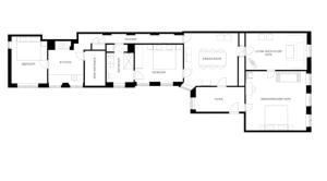 a black and white floor plan of a house at Lovely Apartment Overlooking King's Garden in Copenhagen