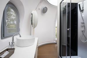 a bathroom with a sink and a shower at Bubble Perseus in Monsampolo del Tronto