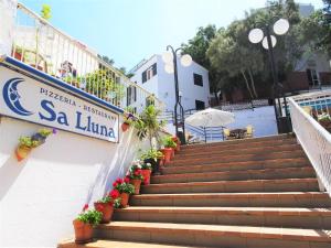 a set of stairs with potted plants on them at Apartamentos Alta Galdana in Cala Galdana