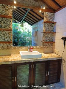 ウブドにあるGuci Guesthousesの洗面台と鏡のあるバスルーム