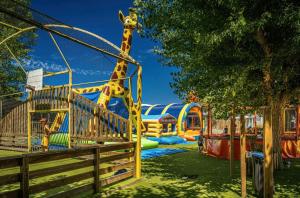 a playground with a giraffe and a slide at ZEcamping familial avec parc aquatique - chiens acceptés in Saint-Jean-dʼOrbetiers