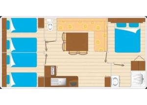 a floor plan of a room with blue at ZEcamping animé piscine couverte club enfant animations dog friendly in La Faute-sur-Mer