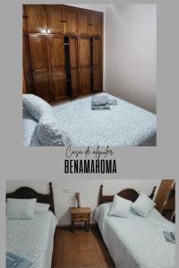 a bedroom with two beds and a wooden cabinet at Casa González in Benamahoma